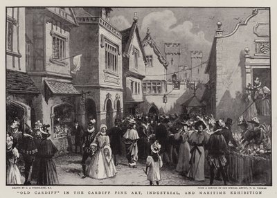 Oud Cardiff in de Cardiff Fine Art, Industrial, and Maritime Exhibition door Charles J. Staniland